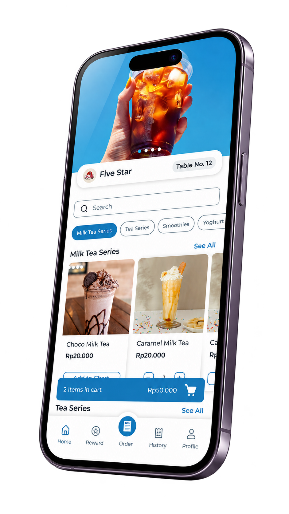 Menu Self Order Lysara pada ponsel untuk pemesanan mandiri pelanggan.